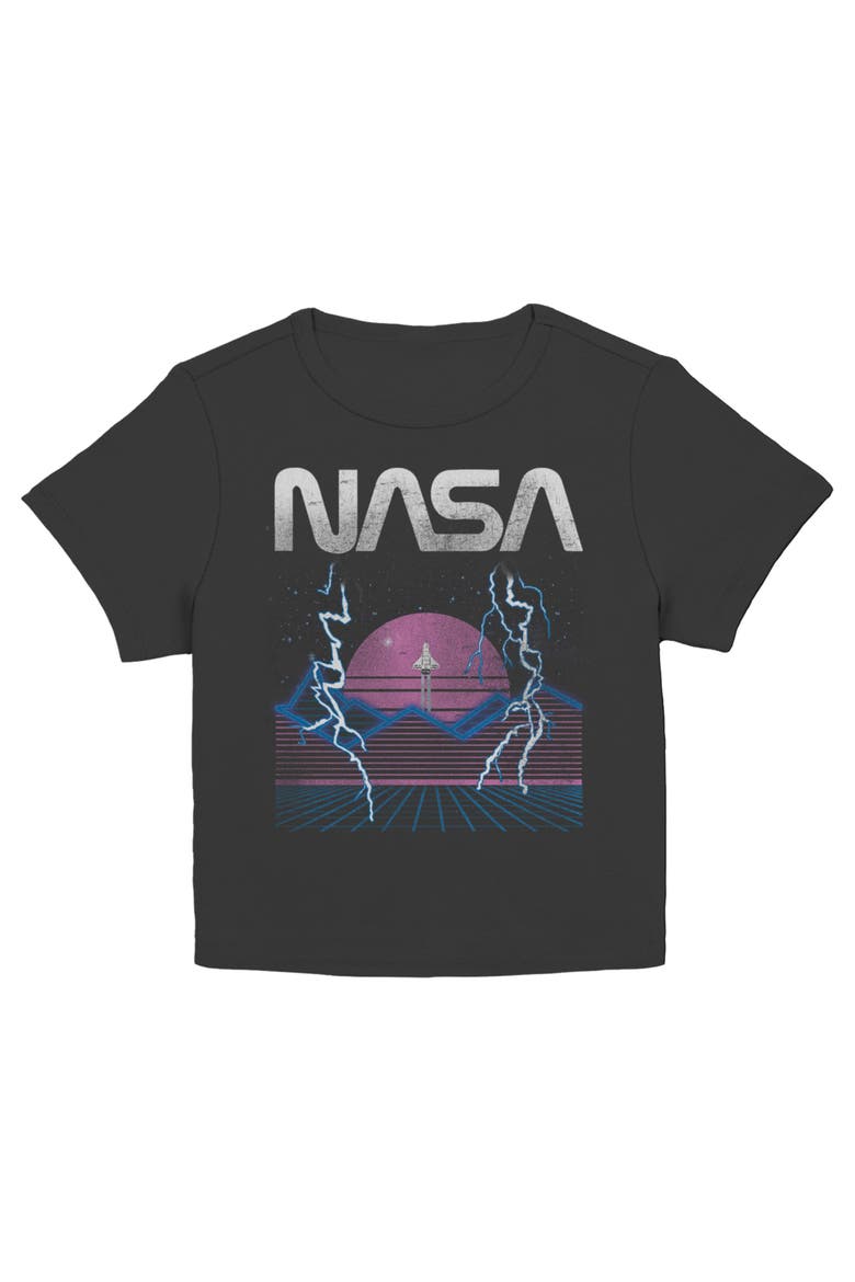Junior's Retro Shuttle Launch T-Shirt, Main, color, Black