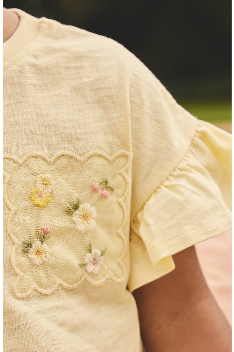 Kids' Flower Embroidered Ruffle Sleeve Shirt & Tulle Skirt Set, Alternate, color, YELLOW