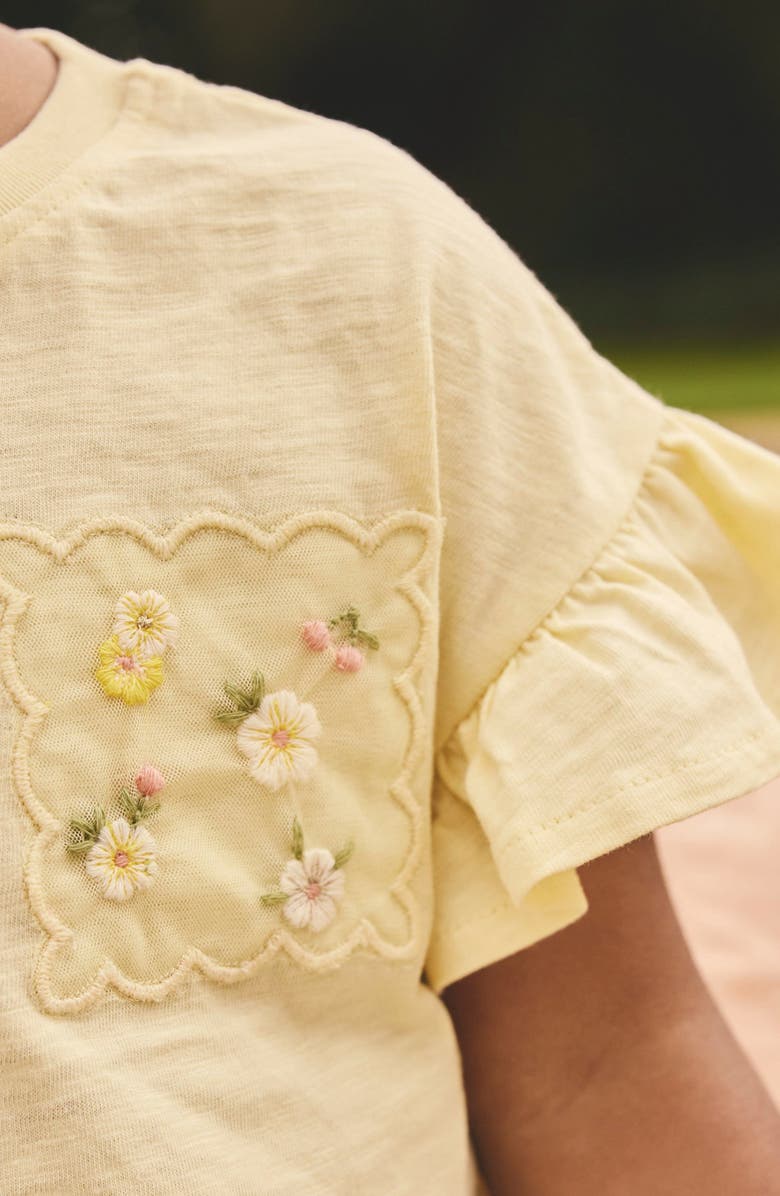 NEXT Kids' Flower Embroidered Ruffle Sleeve Shirt & Tulle Skirt Set, Alternate, color, Yellow