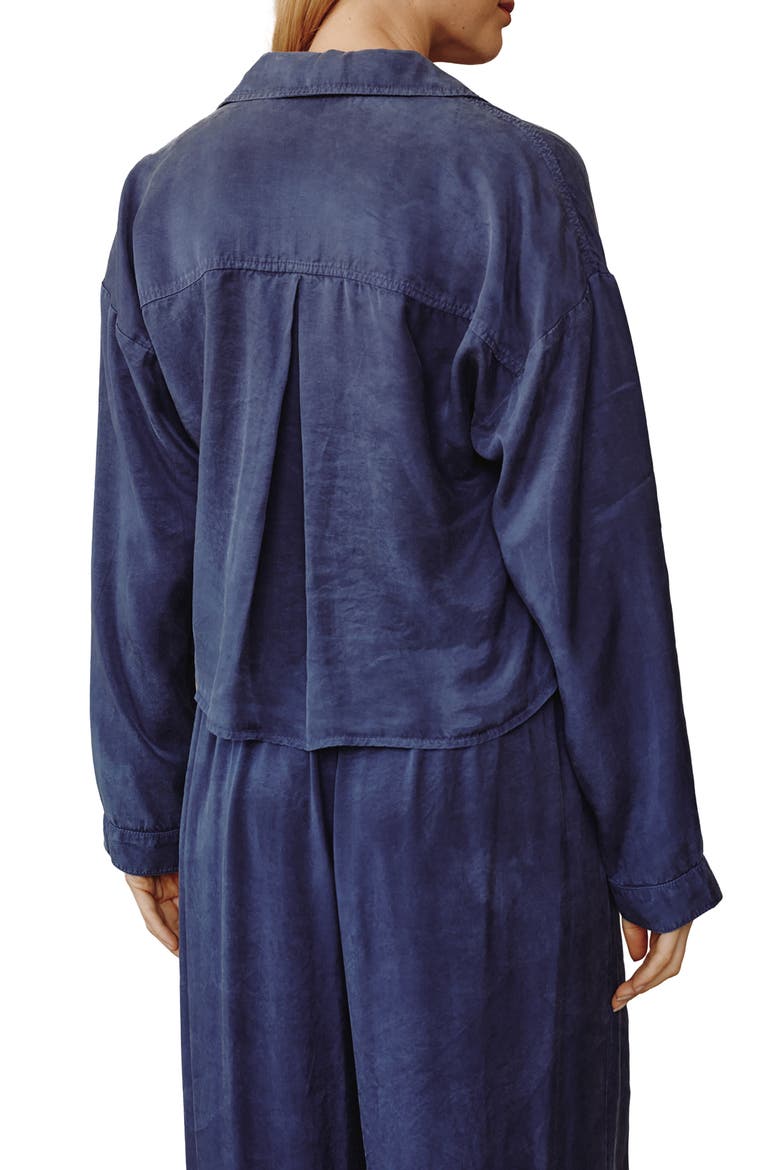 Inverted Pleat Crop Button-Up Shirt, Alternate, color, ROYAL NAVY