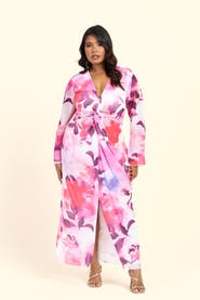 FASHION-SZN CURVE Plus Size Floral Twist Front Midi Dress