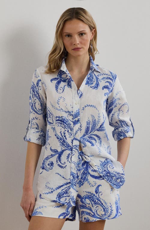 Ralph Lauren Womens Relaxed Fit Paisley 100 Linen Shirt P Xs 3x In Blue