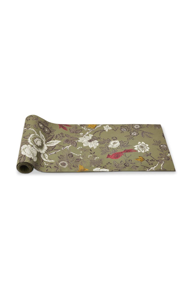 Autumn Toile Print Green Background Table Runner 72 Inch, Main, color, Green