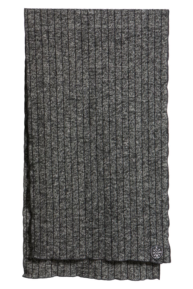 Pinstripe Herringbone Wool Scarf, Alternate, color, BLACK