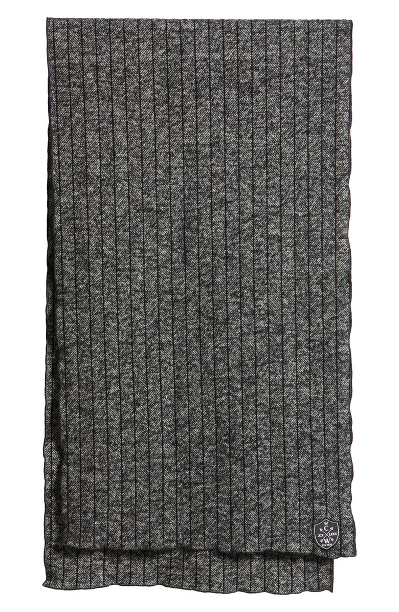 CLIFTON WILSON Pinstripe Herringbone Wool Scarf, Alternate, color, Black