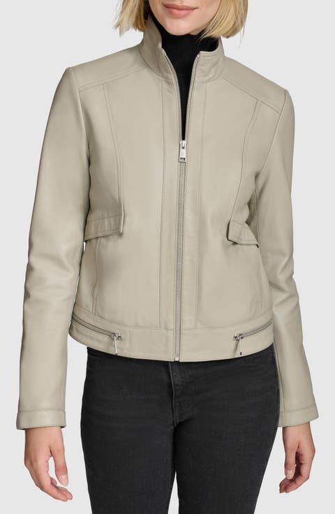 ジャケット・アウター leather lady jacket grayish beige Genuine Leather Jacket Women Real Sheepshin Leather Coat