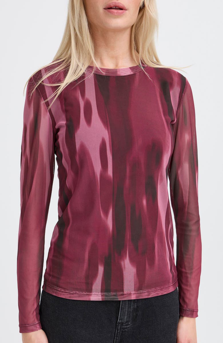 B.YOUNG Paloma Mesh Long Sleeve Top, Alternate, color, Port Royale Blur