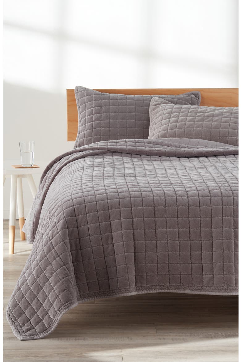 Velveteen Grid Quilt & Sham Set, Alternate, color, GREY NICKEL