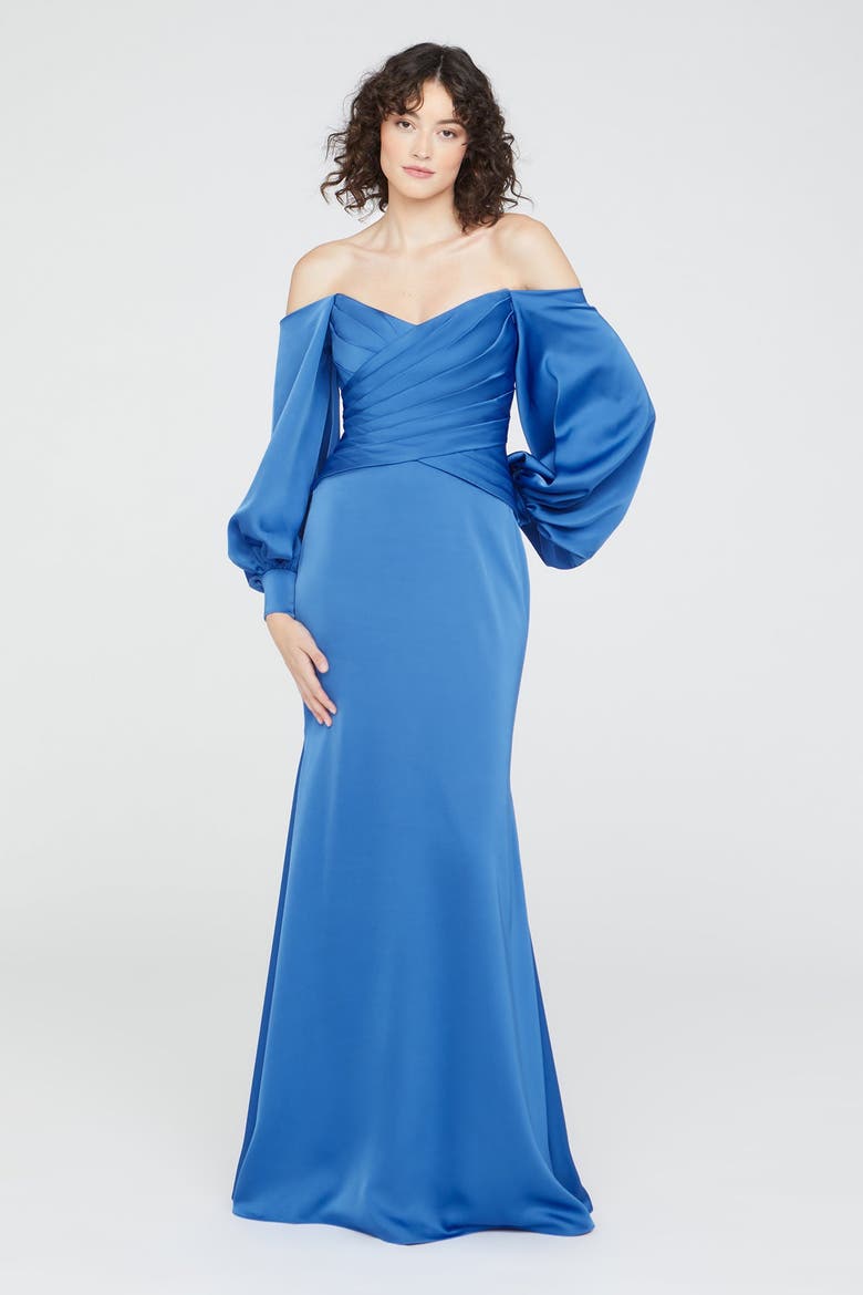Milenia Draped Sleeve Gown, Alternate, color, Cornflower Blue