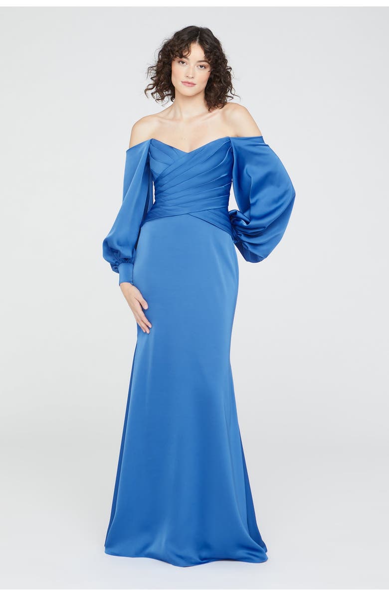 Theia Milenia Draped Sleeve Gown, Alternate, color, Cornflower Blue