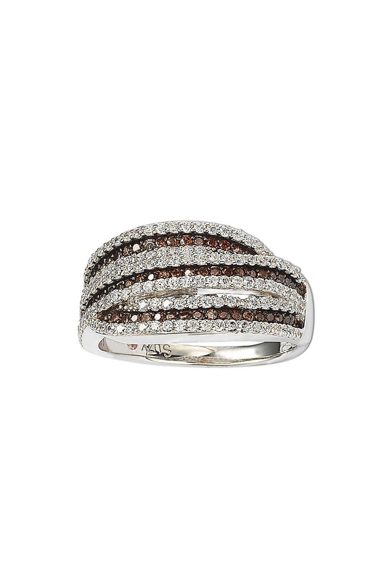 Sterling Silver White & Chocolate CZ Ring, Main, color, BROWN