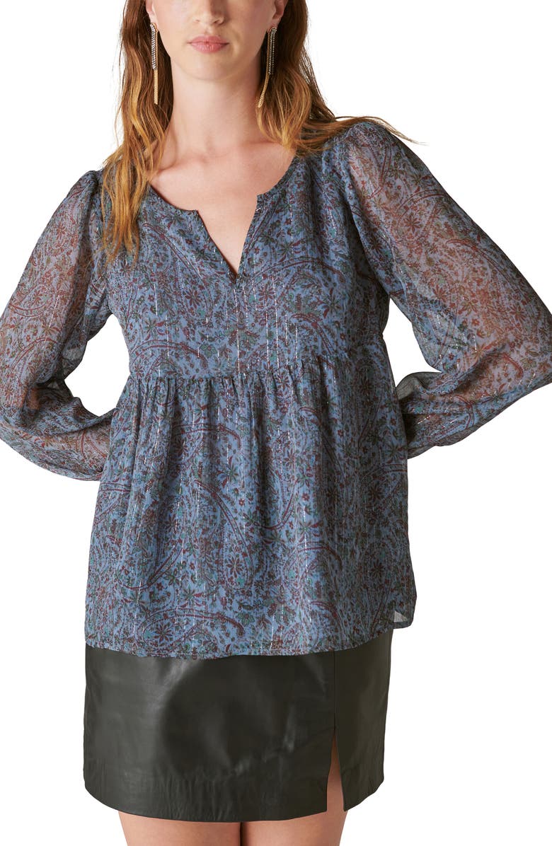 Lucky Brand Paisley Split Neck Peasant Top, Alternate, color,