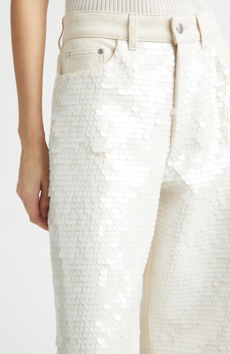 Stella McCartney Opalescent Sequin Wide Leg Jeans, Alternate, color, Ivory White Denim