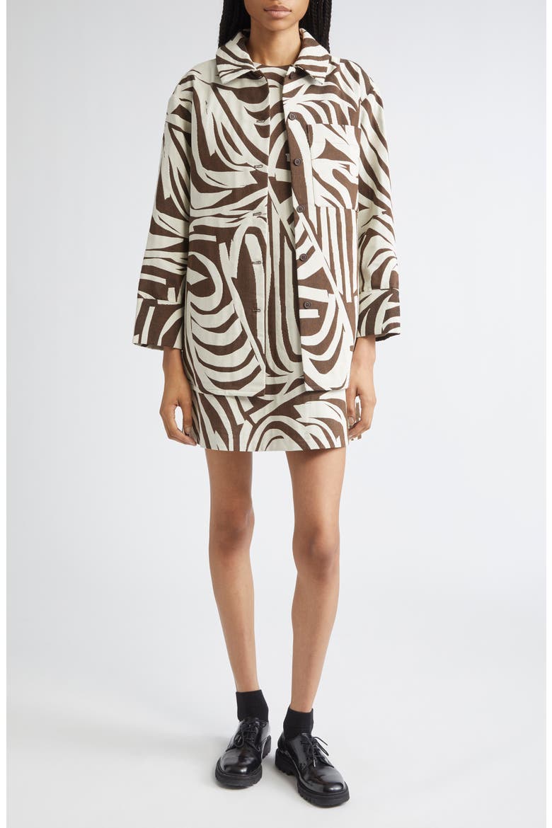 Rakenne Jokuraita Abstract Print Cotton Blend Jacket, Alternate, color, LIGHT BEIGE, DARK BROWN