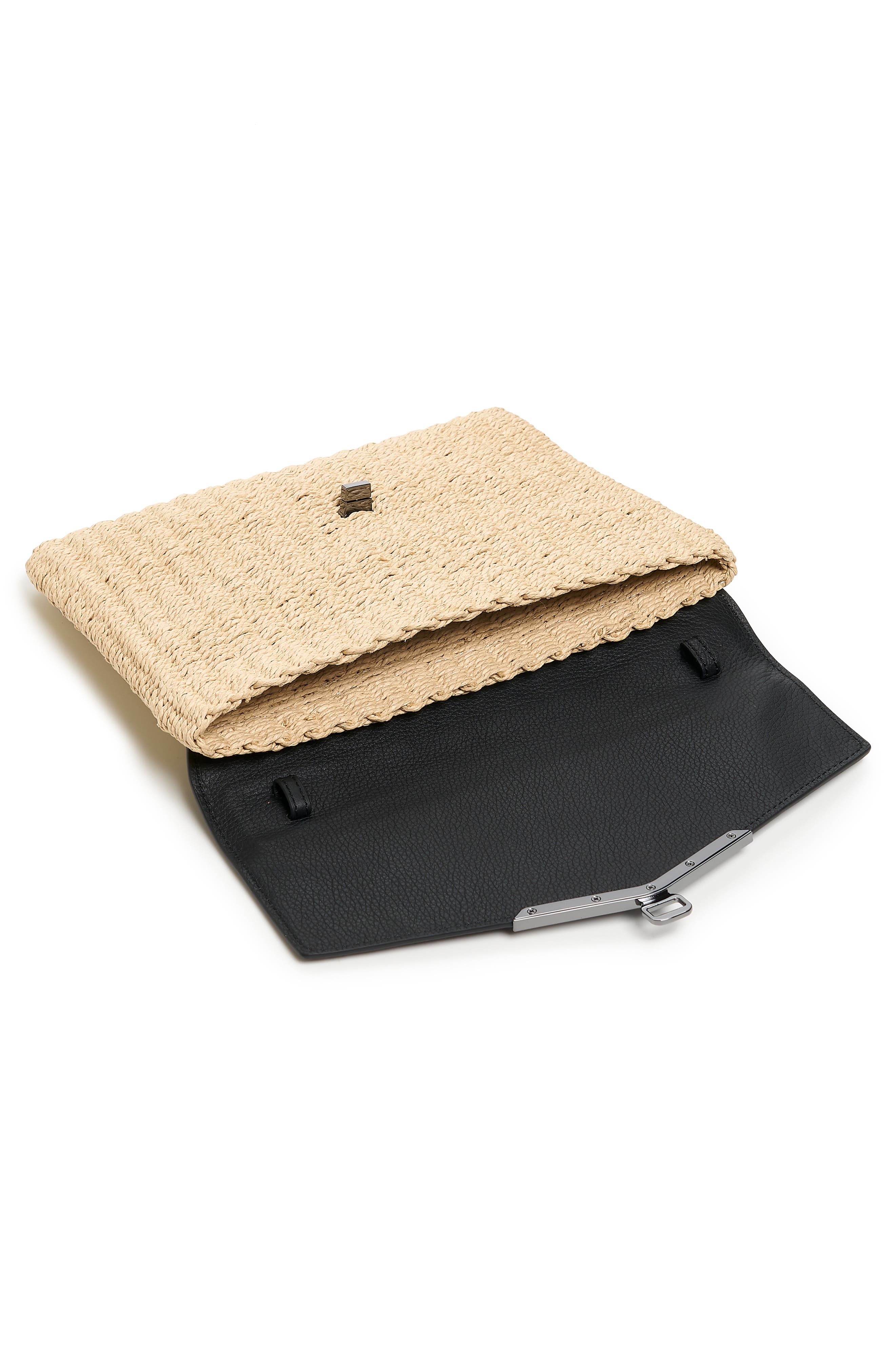 Valentina Straw & Leather Envelope Clutch, Alternate, color, NATURAL