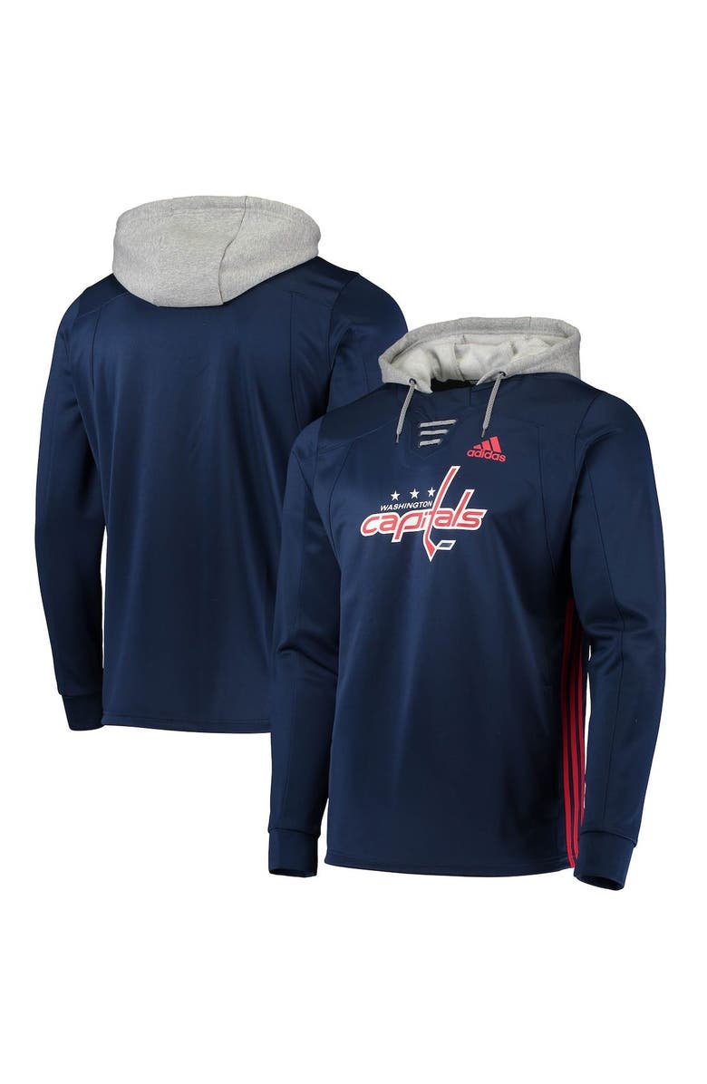 adidas Men's adidas Navy Washington Capitals Skate Lace AEROREADY Pullover Hoodie, Main, color, 