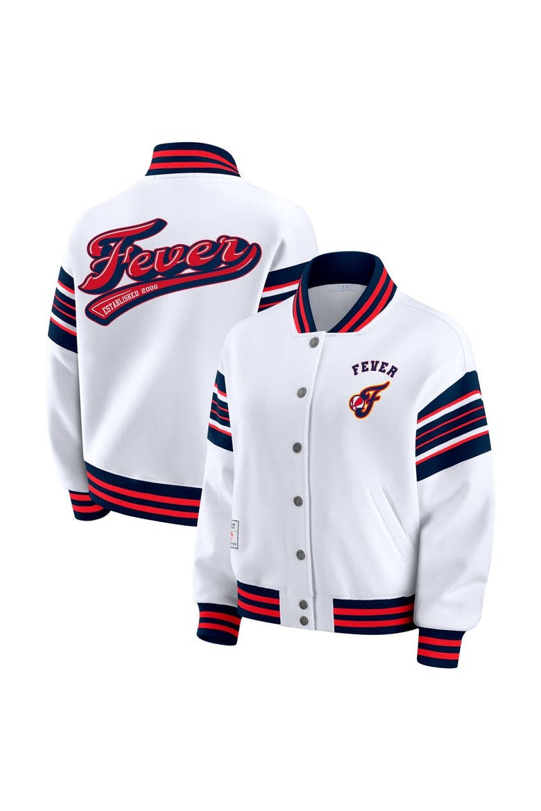 Women's WEAR by Erin Andrews White/Navy WNBA Full-Snap Fleece Sweatshirt Jacket, Main, color, White