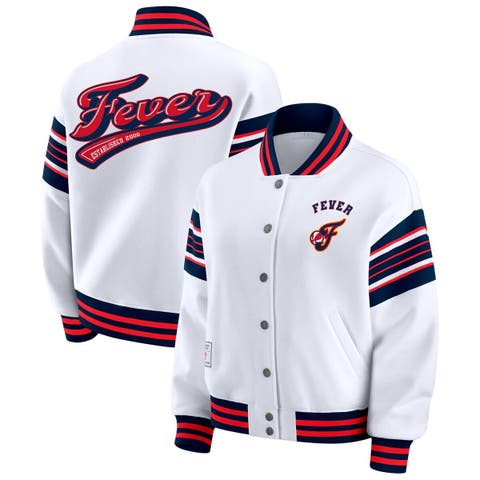 Women's WEAR by Erin Andrews White/Navy WNBA Full-Snap Fleece Sweatshirt Jacket