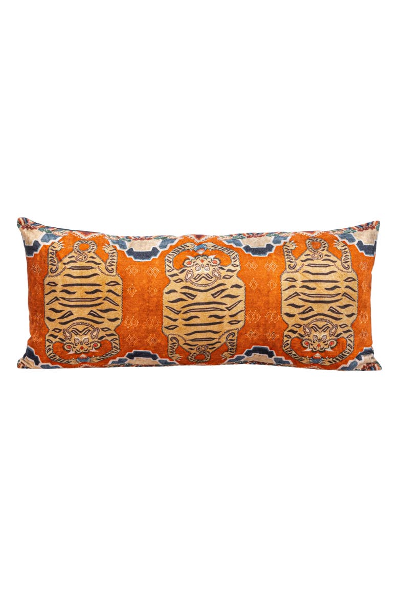 Cotton Velvet Tigers Pattern Lumbar Pillow, Multicolor, Alternate, color, Grey