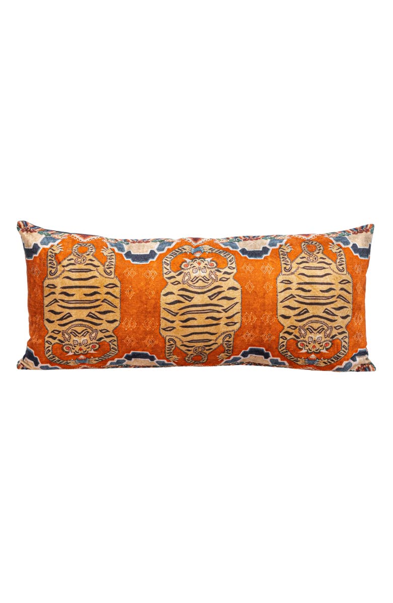 Storied Home Cotton Velvet Tigers Pattern Lumbar Pillow, Multicolor, Alternate, color, Grey