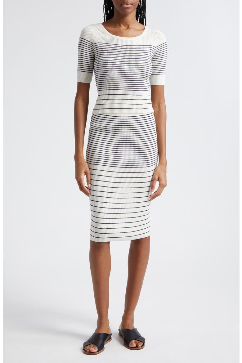 Stripe Cotton & Silk Knit Midi Skirt, Alternate, color, CHALK / INK