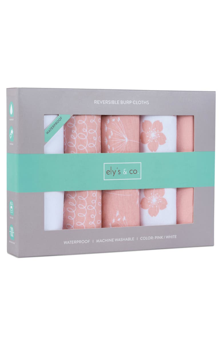 Ely's & Co. Waterproof Reversible Baby Burp Cloths 5 Piece Set, Alternate, color, Pink Combo