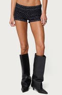 EDIKTED Moirah Rhinestone Denim Micro Shorts
