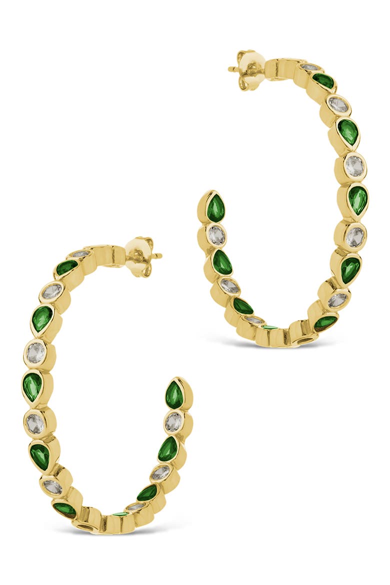 Bezel Mixed Cubic Zirconia Inside Out Hoop Earrings, Alternate, color, GOLD