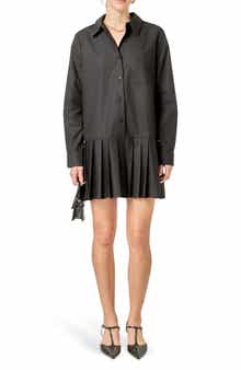 Pleated Long Sleeve Shirtdress