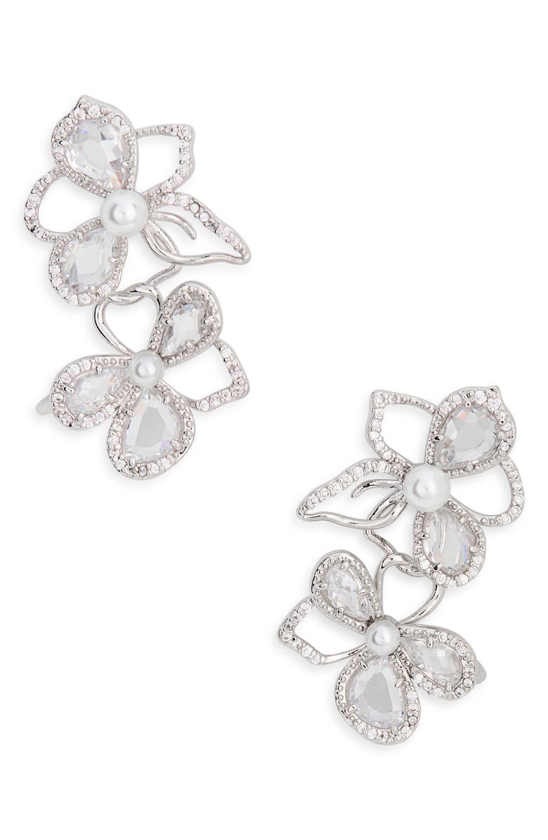 Kate Spade New York precious bloom crystal & faux pearl earrings, Main, color, Clear/ Silver