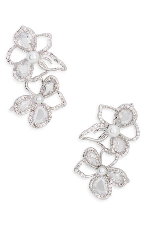 precious bloom crystal & faux pearl earrings