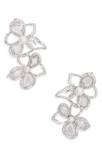 Kate Spade New York Precious Bloom Crystal & Faux Pearl Earrings\ In Silver