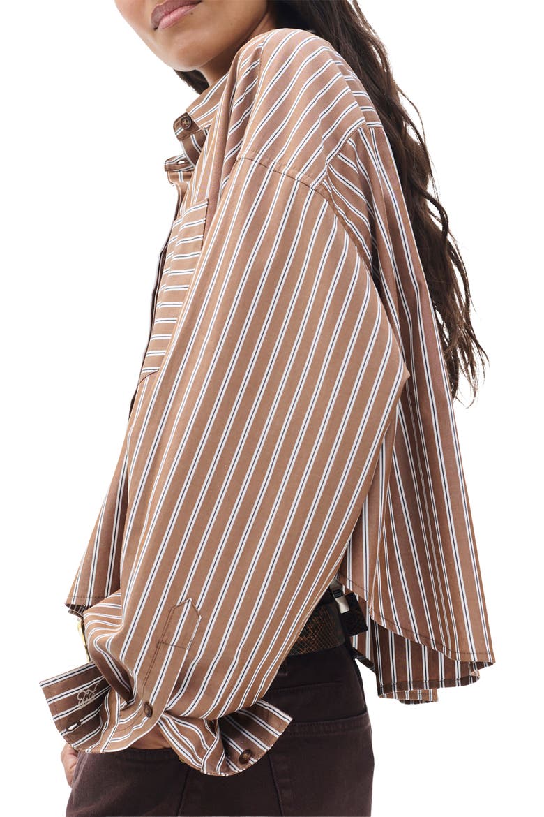 Marin Stripe Cotton Crop Button-Up Shirt, Alternate, color, TOBACCO