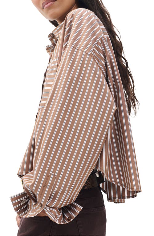Rag & Bone Marin Stripe Cotton Crop Button-up Shirt In Brown