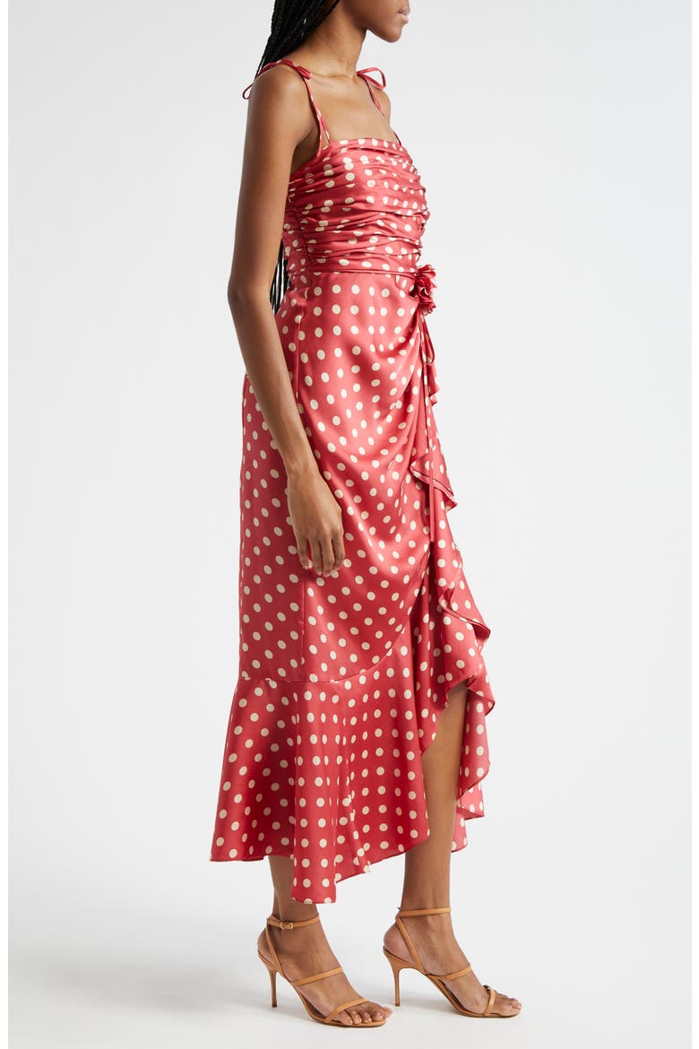 Mireya Polka Dot Side Ruffle Dress, Alternate, color, SOUR CHERRY/ PLASTER