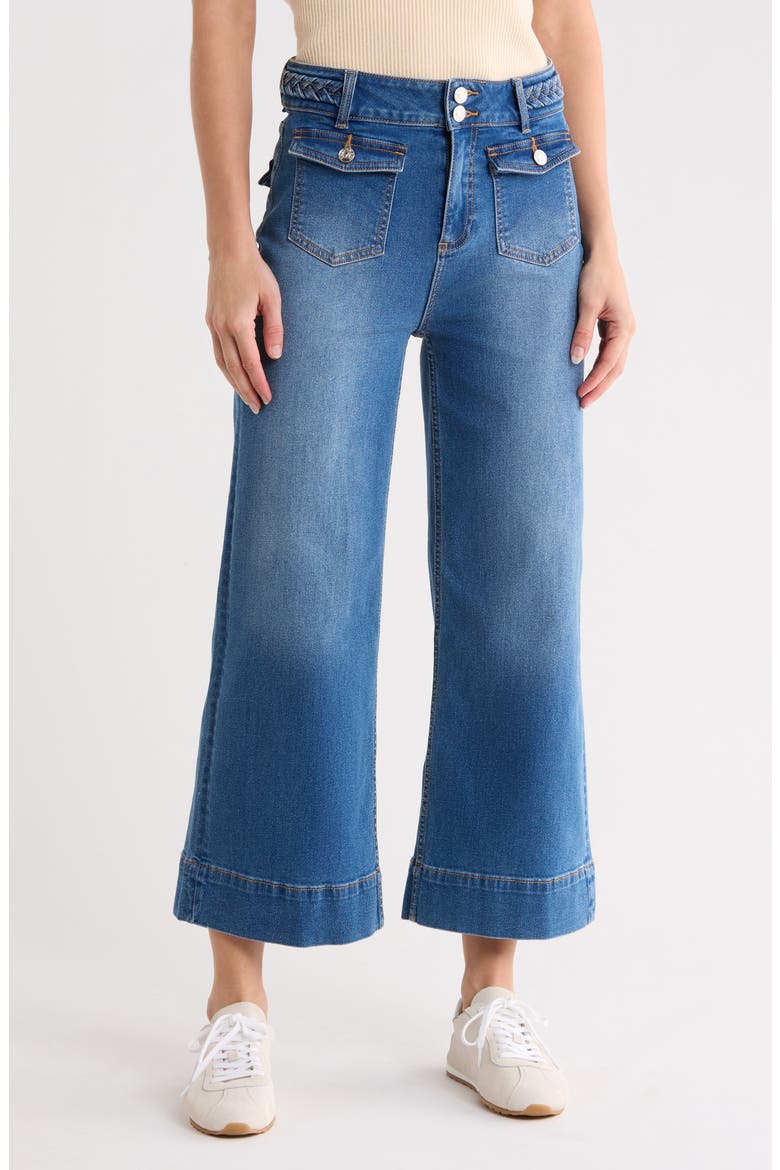 Dylan Braid Waist Wide Leg Jeans, Main, color, MEDIUM WASH