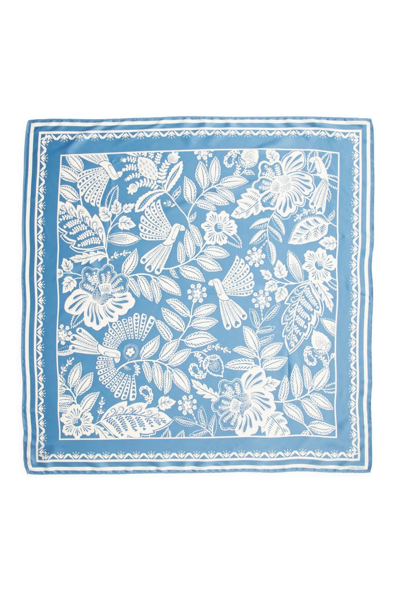 Bird & Floral Print Scarf, Alternate, color, BLUE MEDIUM