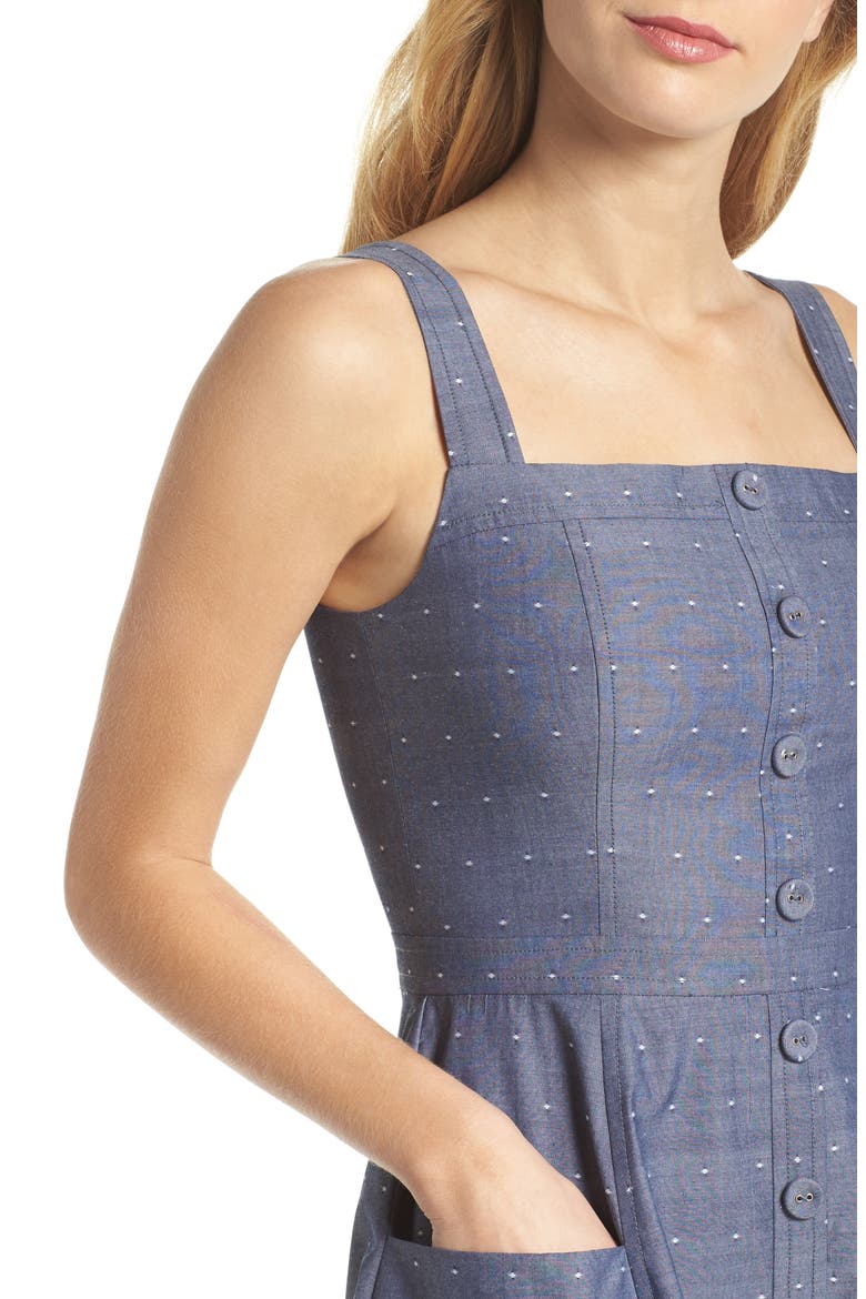 Riley Dot Chambray Fit & Flare Sundress, Alternate, color, CHAMBRAY WITH WHITE