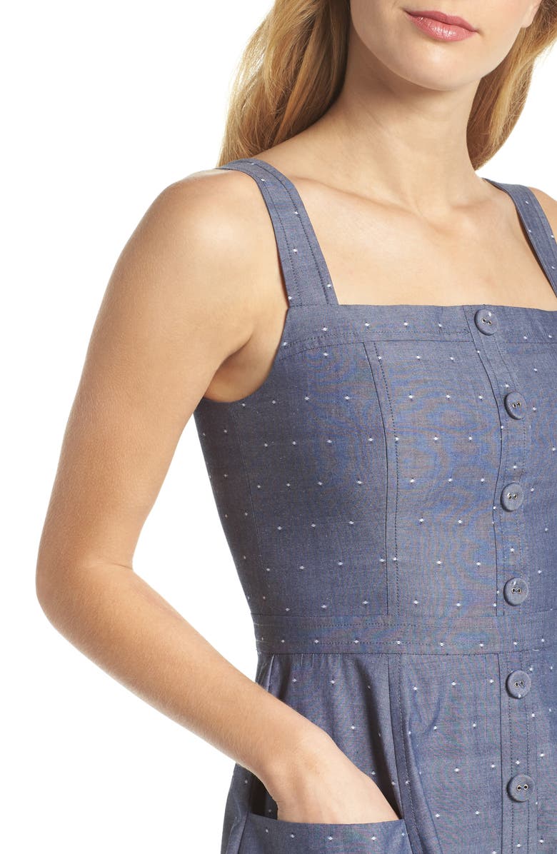 Gal Meets Glam Collection Riley Dot Chambray Fit & Flare Sundress, Alternate, color,
