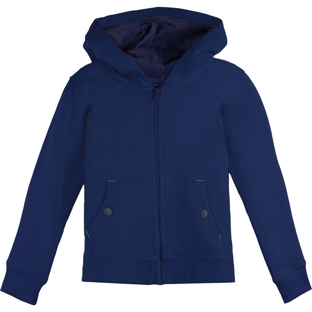 Mightly Organic Cotton Zip Up Pocket Hoodie In Navy