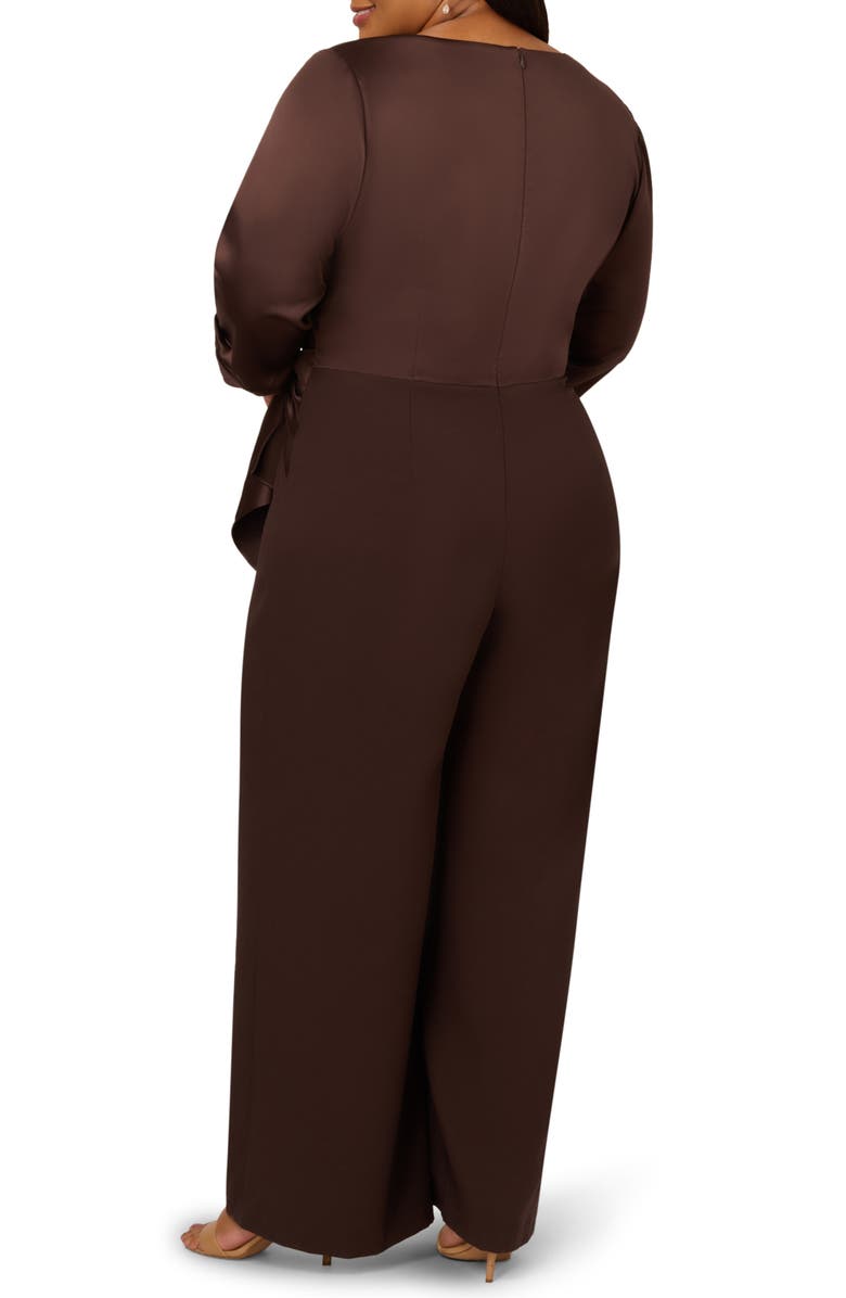 Adrianna Papell Belted Wide Leg Satin Crepe Jumpsuit, Alternate, color, Dark Brown