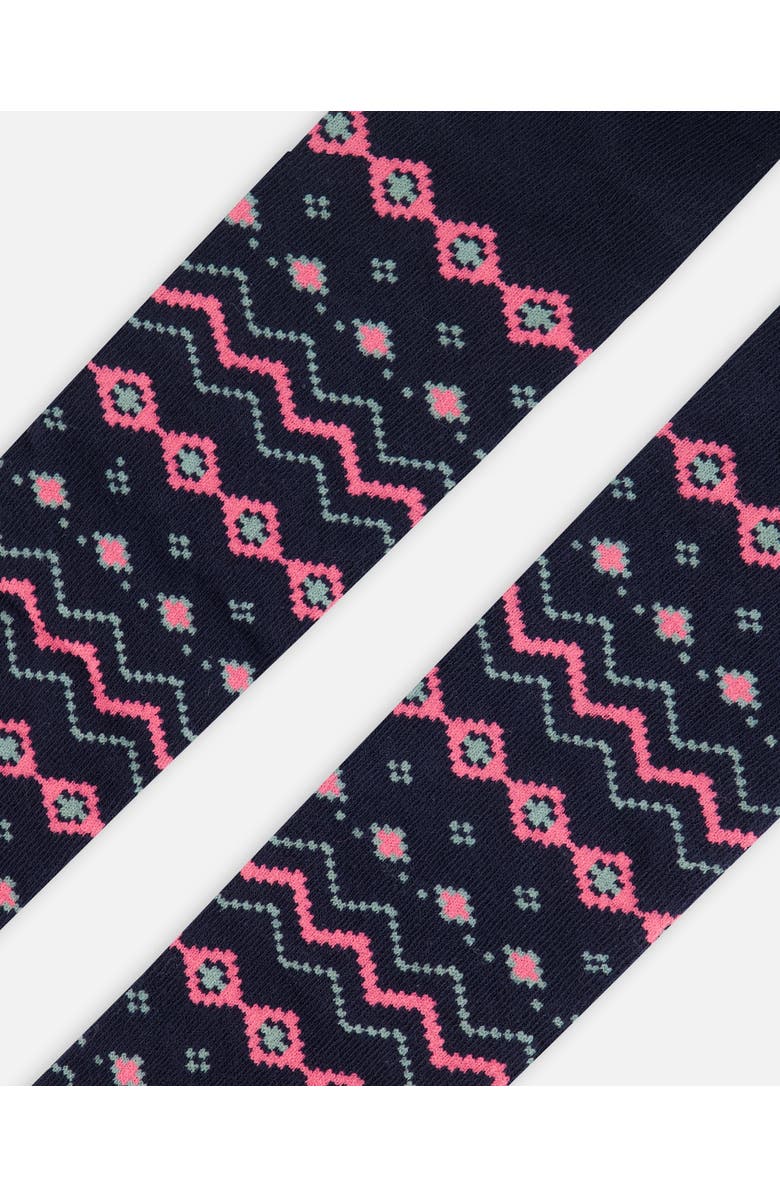 Deux par Deux Girl's Norwegian Jacquard Tights Navy, Alternate, color, 