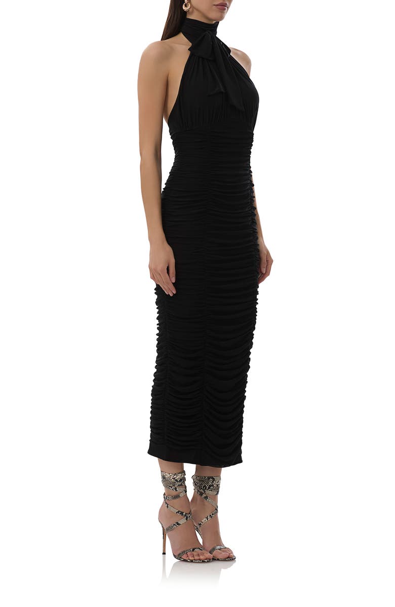AFRM Nikita Ruched Halter Neck Mesh Dress, Alternate, color, Noir