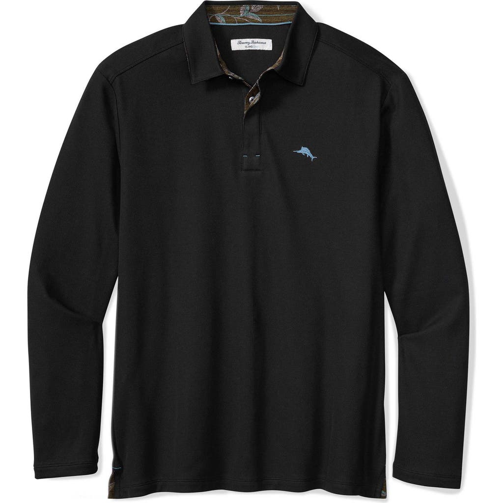 Tommy Bahama Vintage Vines Long Sleeve Five O'clock Islandzone® Piqué Polo In Black
