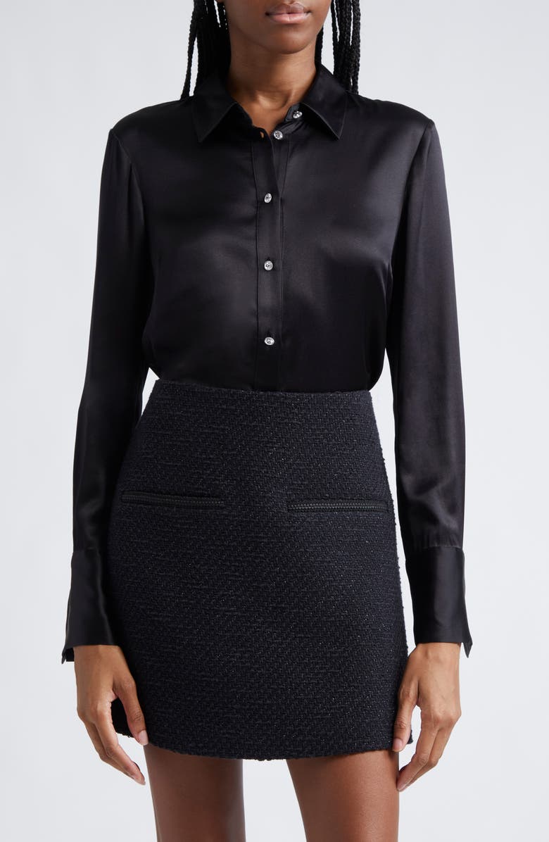Veronica Beard Monique Silk Blend Button-Up Top, Main, color, Black