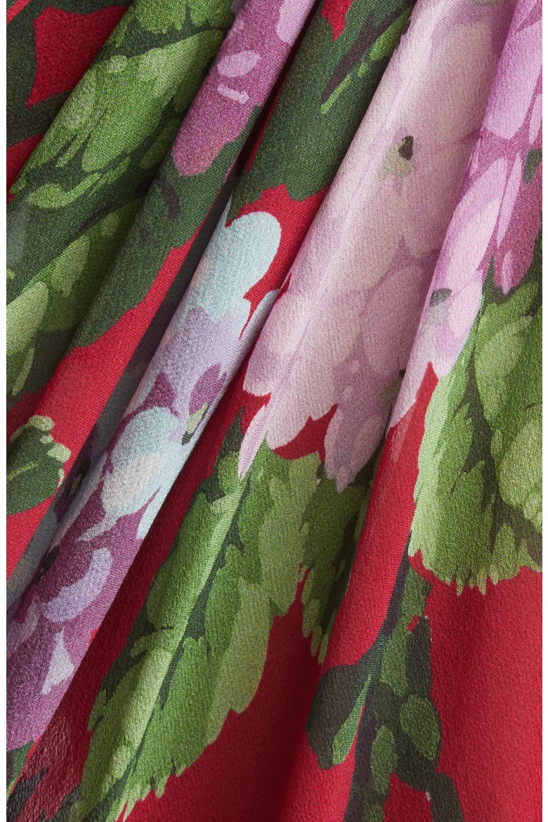 Hydrangea Print Strapless Ruched Silk Chiffon Gown, Alternate, color, CRANBERRY MULTI