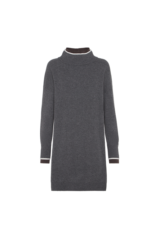 Brunello Cucinelli High-neck Ribbed-knit Mini Dress In Gray