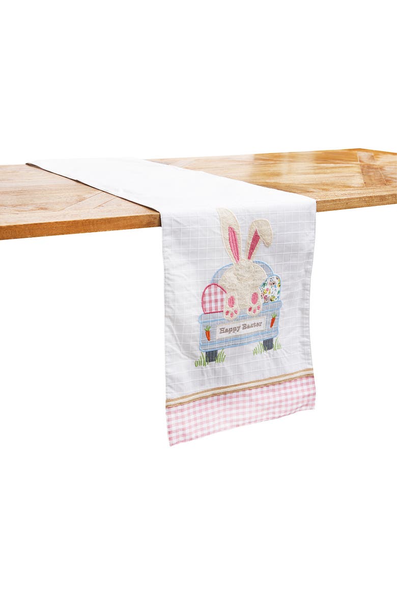"Happy Easter" Pickup Truck Bunny Rabbit Table Runner 13" x 72", Alternate, color, White
