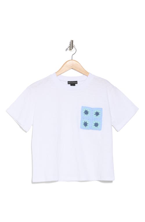 Design History Crochet Pocket Cotton T-shirt In Sky Blue Combo