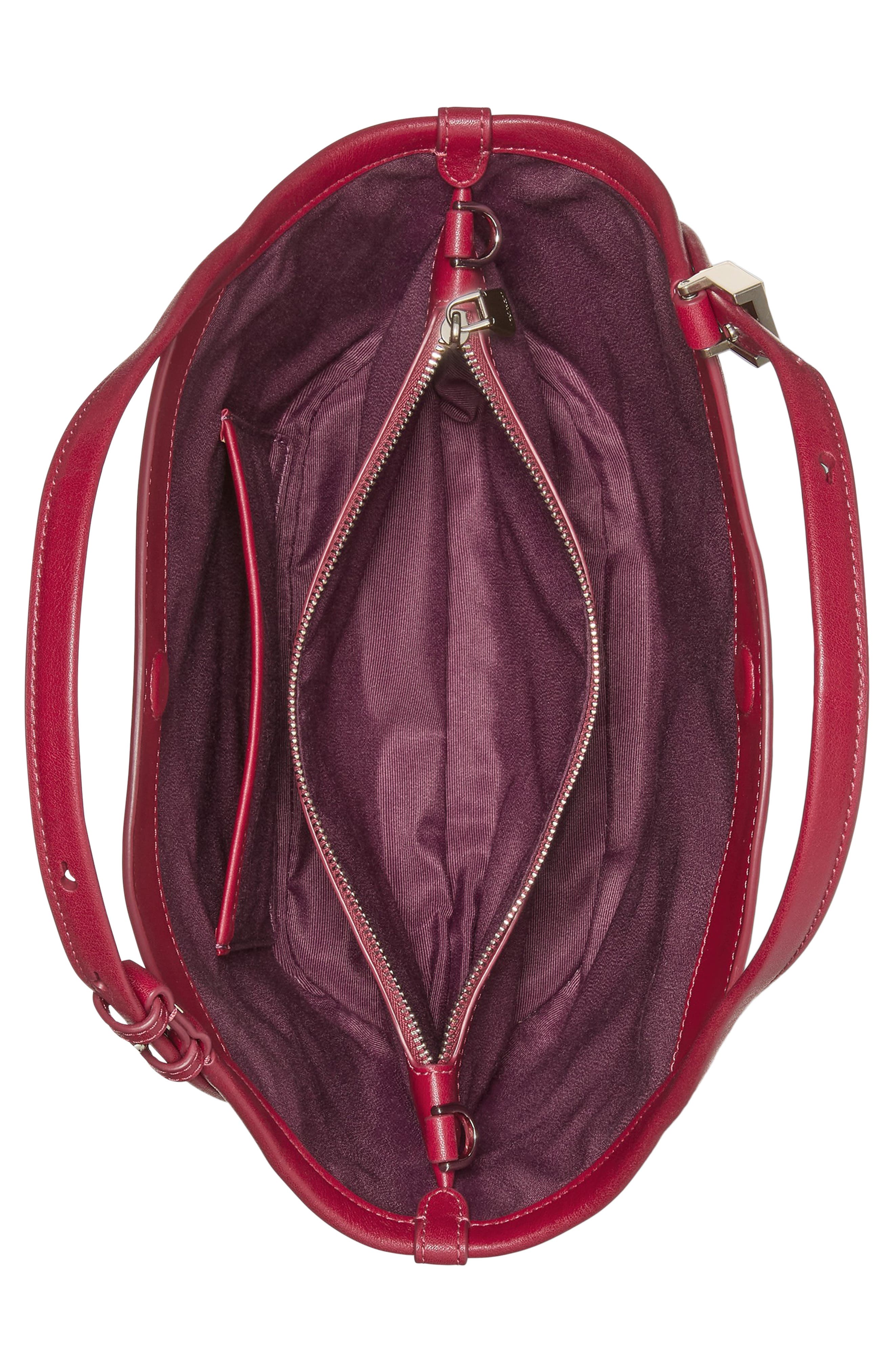 small deco fine grain leather tulip top handle bag, Alternate, color, RED JAM